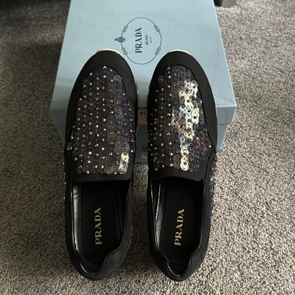 Prada Black Sequin Slip-On Athletic Sneakers - Picture 3 of 10